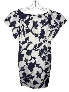 Milly Lillyflower Dress Navy White Floral Flutter Sleeve Sheath Size 8